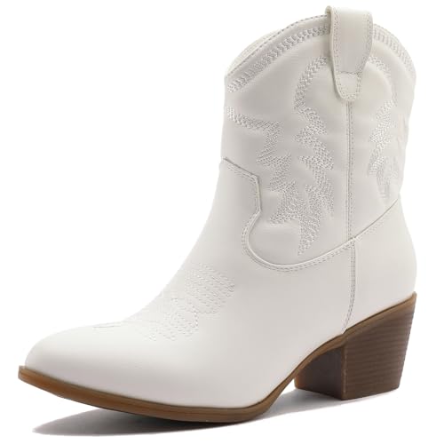GLOBALWIN Women's Mid Calf The Western Cowboy Boots Fashion Cowgirl Boots For Women Low Heel