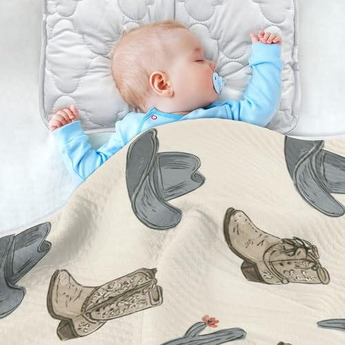 Image of Western Cowboy Boots Vintage Baby Blankets Soft Warm Crib Stroller Blanket for Toddler Newborn Girls Boys 30x40in