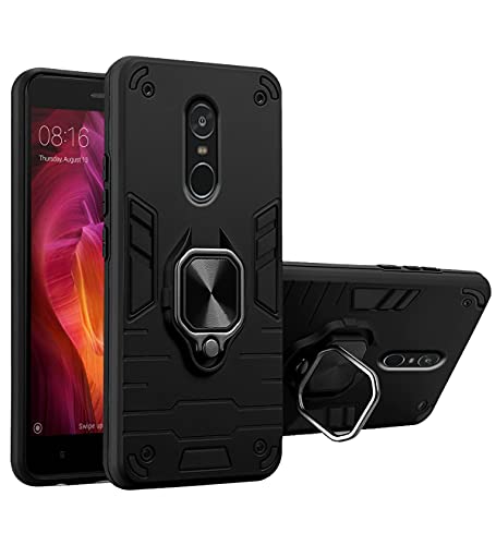 Image of Pikkme D5 Tough Armor Bumper Back Cover Case for Redmi Note 5 |Ring Holder & Kickstand in-Built (Black)