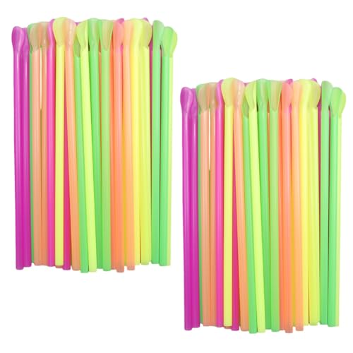 200 pitillos desechables coloridos con cuchara 20 cm miniatura 1