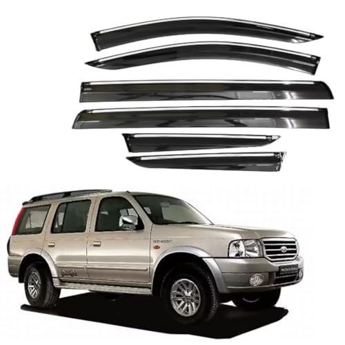 Image of CAR SAAZ Chrome Line Door Visor for Endeavour (2003-2015)(Set of 6Pcs) | Rain Guard | Wind Deflector