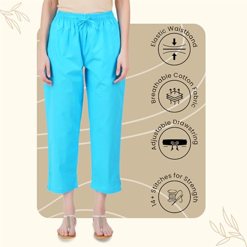 Image of Happy Bunny Parallel Pants for Women 100% Cotton Ankle Length Trousers Regular Fit with Elastic Drawstring Stylish & Pockets Casual Formal Wear for Office & Home
