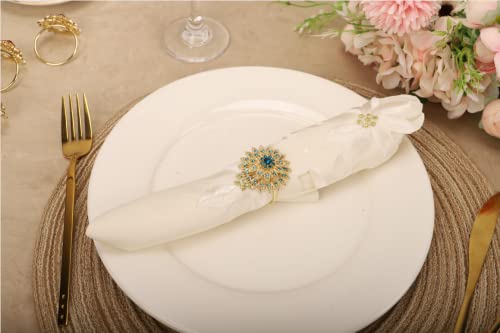 Tayis Metallic Floral Napkin Rings Set Of 10, Blue Napkin Ring Holder For Table Decoration,Gorgeous Jewelry Wedding Party, Holiday Dinner Banquet, Pretty Napkin Ring Decor Gifts #TOP5