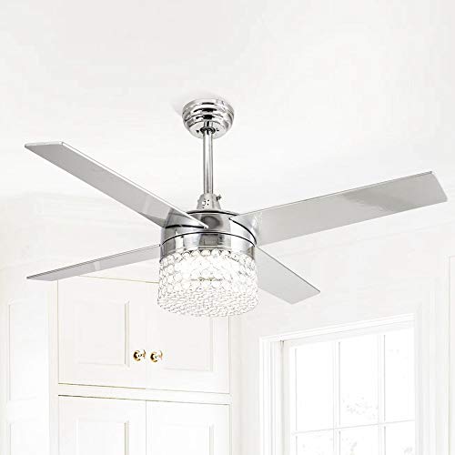 Ceiling Fans with Lights 48 Inch Ceiling Fan with Remote Crystal Chandelier Fans with 4 Reversible Blades, Satin Nickel