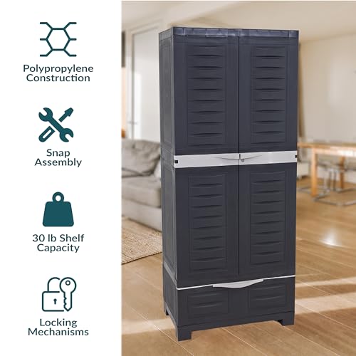 Image of Sunnydaze 57 inch Garage Storage Cabinet with Locking Doors & Shelves, Shadow