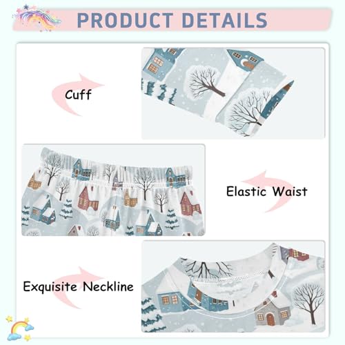 Pajama Sets Long Sleeve Winter Snow Village Scene Soft Comfy Sleepwear 2 Piece PJS 3-8T4