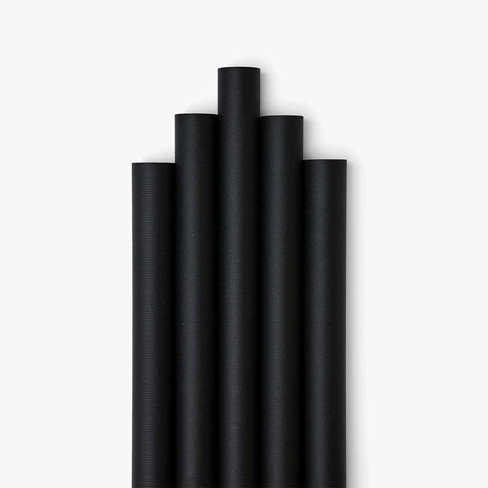 Paperchase Black Kraft Wrapping Paper Roll, Gift Wrap, Birthday Wrapping Paper 5m - Pack of 5