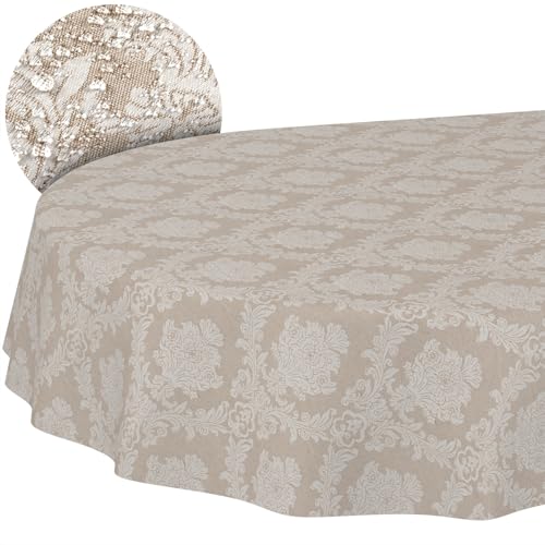 Mantel de mesa de tela 180x140 cm lavable con diseño damasco beige 2