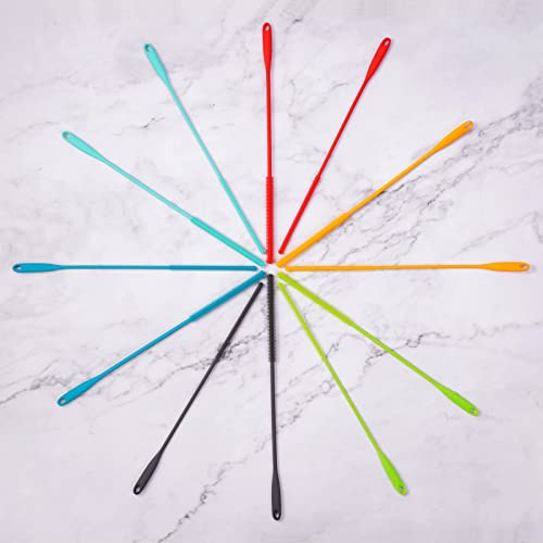 Purtribe Silicone Straw Brush 4 Pack - (2 Small, 2 Wide) - 10 Inches Reusable Straw Cleaner, Pipe Cleaners, Straw Cleaning Tool for Drinking Straws, Pipes, Tubes, Glass and Detailing (Teal)