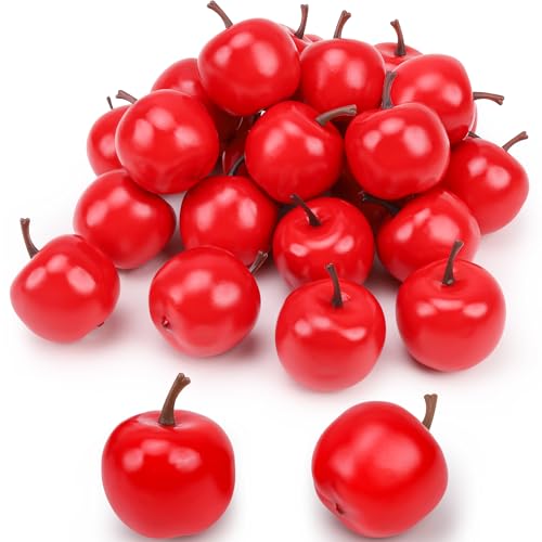 Meiwlong 27 PCS Falso ArtificialNatural Red Apples Decoración Hogar Faux Realista Plastic CenterPiezas Fruit Ornament Party Christmas Indoor Festival