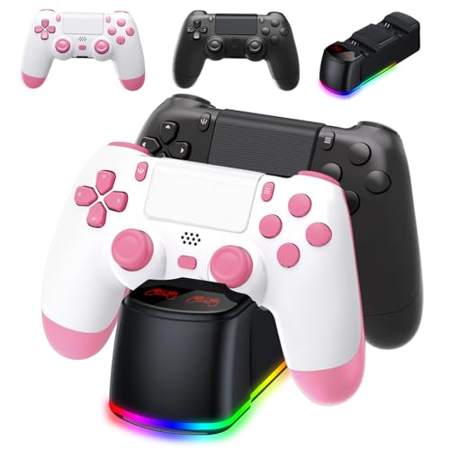 AROEVEIB 2 Pack Controller with Charger Dock for PS4 Wireless Game Controller, with LED Charging Dock Station, 2 USB Cable