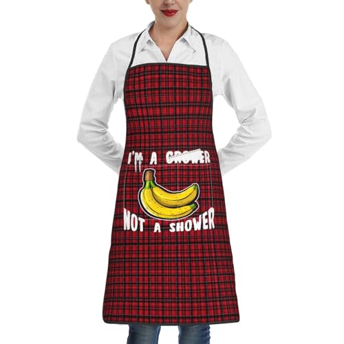 nopicsn Grower Not A Shower Apron for cooking with Pockets Women Men Kitchen Chef Funny Aprons