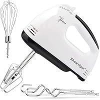 7-Speed Electric Hand Mixer, Handheld Electric Whisk with Turbo Boost, 304 Stainless Steel Beaters Dough Hooks & Whisk, One Button Eject Portable Food Mixer for Baking Cooking Cakes Dough Cream, White