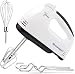 7-Speed Electric Hand Mixer, Handheld Electric Whisk with Turbo Boost, 304 Stainless Steel Beaters Dough Hooks & Whisk, One Button Eject Portable Food Mixer for Baking Cooking Cakes Dough Cream, White