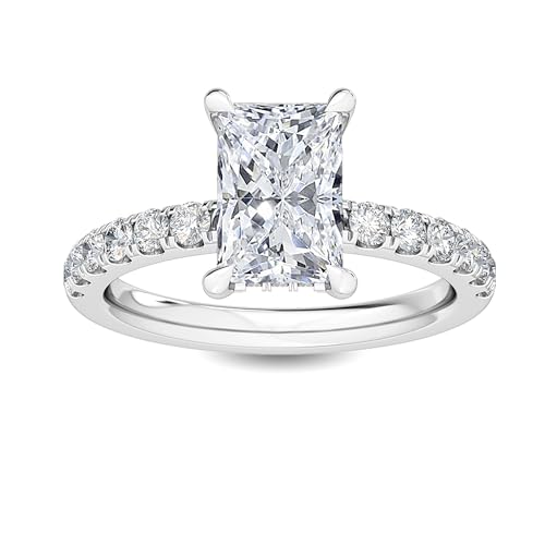 1-5 Carat (ctw) White Gold Radiant Cut LAB GROWN Diamond Hidden Halo Engagement Ring [ Color H-I, Clarity VS1-VS2 ]