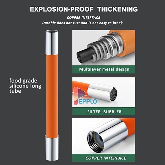 Image of Universal Foaming Extension Tube 360 Free Bending Faucet Lengthening Extender Adjustable Sink Drain Extension Tube Bathroom Faucet Extender (30CM, Orange)