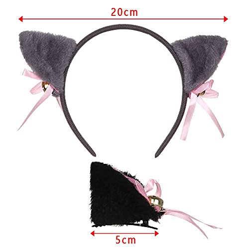 Fluffy Headwear Make Up Anime Bow Cosplay Plush Bell Girl Lolita Hair Clip Head Hoop Hair Accessories Cat Ears Headband(Hairpins,Black) #TOP3