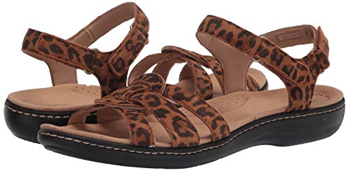 Clarks Women's Laurieann Sela Flat Sandal, Leopard Print Suede, 9 Wide #TOP6
