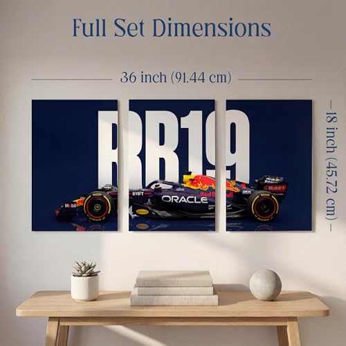 Image of SoulAbiti 3-Piece Split Red Bull Racing Wall Art RB19 Championship Formula 1 Car Large Motorsport Triptych Printed Posters Racing Decor for Game Room & Garage Setup