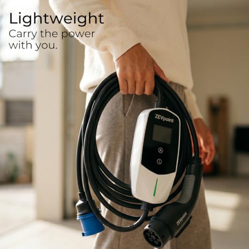 Image of Zevpoint 7.5 kW EV Charger | Carry Bag + Wall Bracket + CEE Socket | 32A, Waterproof | 5m Length, 3 inch Display | Adjustable Power | Auto Cut, Overload & Earthing Protection (Dash 2.0)