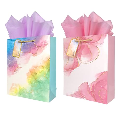 Image of Flora Paperbags | Paper Bags for Gifting - Pack of 5 | Gift Bags with Handles for Return Gifts, Wedding, Birthday, Baby Shower, Diwali & Corporate Gifting | Medium Size 30 x 23 x 9 cm | Paper Gift Bags