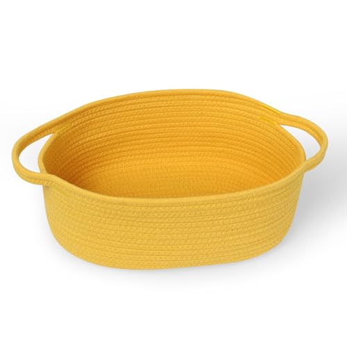 MEGASKET Yellow Woven Basket, 13' x 9' x 5' Baskets for Gifts Empty, Cute Cotton Rope Cat...