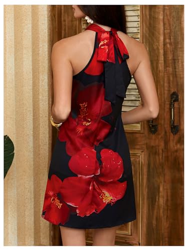 Image of Floerns Women's Sleeveless Floral Print Sundress Halter Neck A Line Short Dress