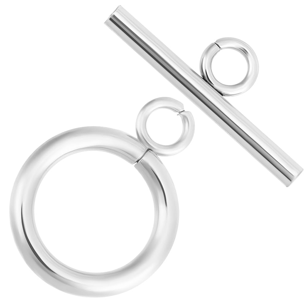 Beebeecraft 1 Box 25 Sets Toggle Clasps 925 Sterling Silver Plated 304 Stainless Steel T Bar OT Clasps Connectors Round Ring for Jewelry Making Necklace Bracelet Diy Crafts