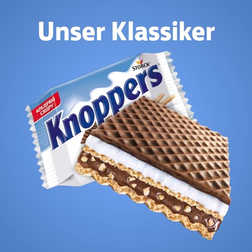 Knoppers – 24 x 25 g – Gefüllte Waffelschnitten mit Milch- und Nougatcreme, Haselnüssen und Kakao