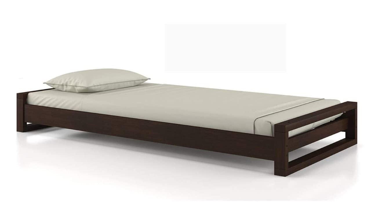Unique Woodcraft Sheesham Wood Low Height Queen Size Bed Without Storage Wooden Platform Palang Single Bed for Bedroom Living Room (Walnut Finish)-image-12