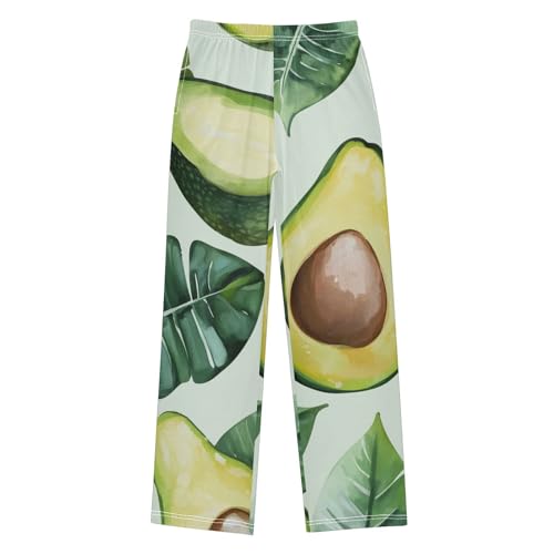 Avocado with Leaf Boys Long Pants Soft Trousers Elastic Waist Kids Lounge Bottoms with Pockets S-XL