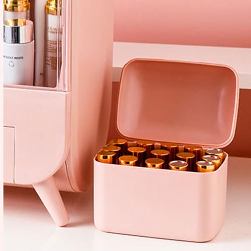 Image of METROWAVE Lipstick Organizer Box, 20 Grid Lipstick Box | Dust Proof Lid, Vanity Mirror | Suitable for Dressing Table, Wardrobe & Bathroom (Pink)