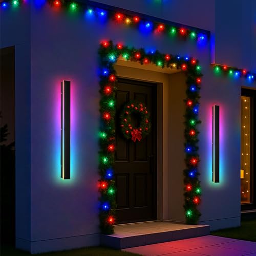 Image of Modern Outdoor Lights, 2 Pack 31.5 Inch Outdoor Wall Light Fixture, RGB Black Long Linear Wall Mount Lighting Sconce, Exterior Lights Wall Sconce for House Garage, Front Door, Porch, Patio