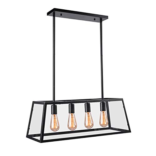 image for Kitchen Island Pendant Lighting with 4 Lamp Sockets, Pynsseu Matte Bla