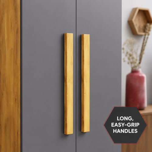 Image of Bniture 2 Door Wardrobe for Bedroom | Almirah for Clothes with 4 Shelves | Spacious Storage Cupboard for Bedroom | Wooden Wardrobe (46D x 80W x 182H CM) | 3 Years Warranty | Giant Wood & Slate Grey