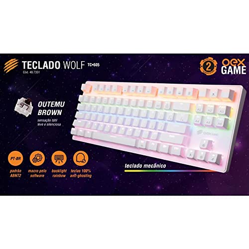 Teclado Gamer Mecanico Wolf Rainbow OEX Game TC605 Branco