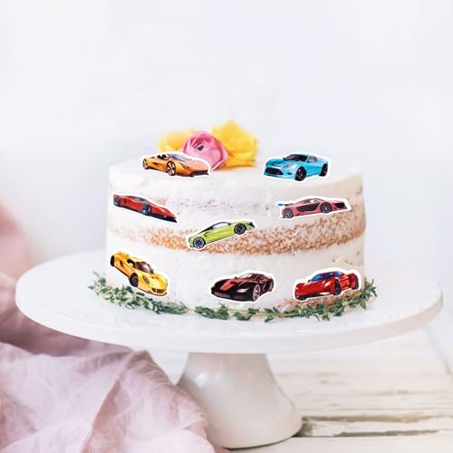 Blumomon 45 Stück Essbare Sportwagen Car Cupcake Toppers Lass Uns Rennen Fahren Alles Gute zum Geburtstag Cupcake Toppers Fighting Cupcake