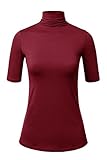 FACA Womens Turtleneck Slim Fit Pullover Sweater Elbow Sleeve T-shirt Top (S-XXL)