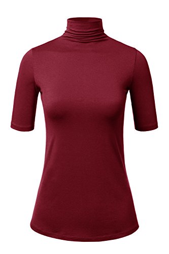 FACA Womens Turtleneck Slim Fit Pullover Sweater Elbow Sleeve T-Shirt Top (S-XXL)