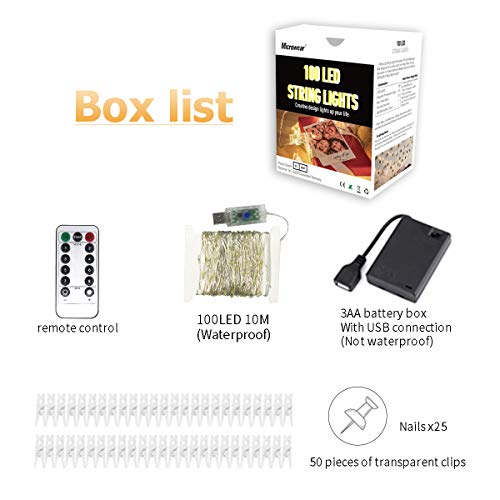 Photo Clip String Lights,Usb Or Battery Powered,100 Led 10M Copper Wire Hanging String Fairy Lights With Remote,Decoration For Indoor Bedroom Wedding Party (50 Clip & 25 Nails,Warm White,8 Modes) #TOP3