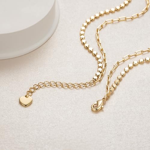 TINI ARANDA 14K Gold Double-Layer Ankle Bracelets for Women - Elegant Paperclip Beaded Anklets - Image 7