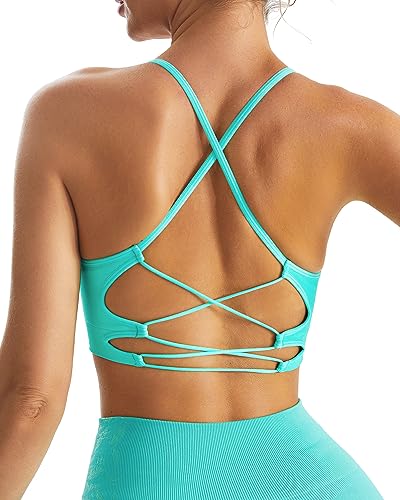 RUNNING GIRL Sports Bras for Women,Sexy Crisscross Back Seamless Padded Sports Bra Medium Support with Removable Pads(2935Electric Green_M)