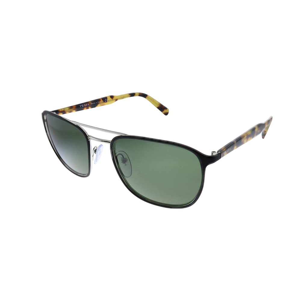 Prada PR 75VS 5240B2 Black Metal Square Sunglasses Green Lens