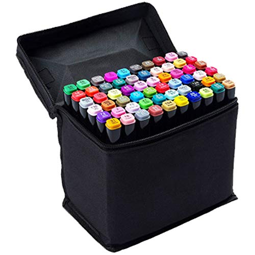 QSJi Couleurs Stylos à Double Pointe Artiste Marqueurs Stylo Set Stylos à Surligneurs avec Étui De Transport pour Album Photo Carte DIY Graffiti Dessin Peinture Permanent (12pcs) Cover