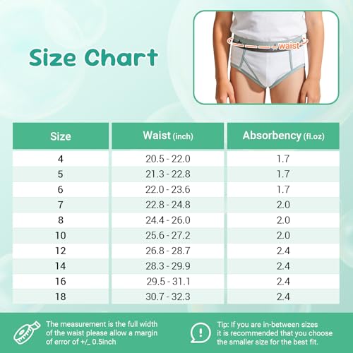 Image of Carer Washable Cotton Front Absorbent Briefs for Boys, 3-Pack Reusable Breathable Leak-Proof Kids Regular Underwear for Light Daytime Incontinence (Multi-Colored, Size 12)