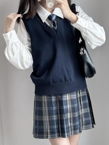 Wowcarbazole Women's Sweater Vest V Neck Uniform Sleeveless Ribbed Knit Solid Classic Pullover Tank Tops JK Outfits2