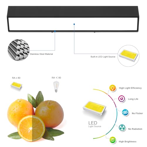 Image of 24-Inch LED Modern Bathroom Vanity Light Fixtures, Matte Black Modern Acrylic Bathroom Wall Lighting Fixtures Over Mirror (Cool White 6000K)