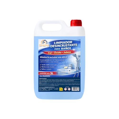 Limpiador Desincrustante para Baños, Elimina Cal, Moho y Suciedad Difícil, Apto para Mamparas, Azulejos, Juntas y Acero Inoxidable, 5 Litros