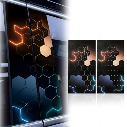 Image of Blueshyhall 2PCS Car B-Pillar Vinyl Stickers Honeycomb Waterproof Sun Protection Scratch Vehicle Door Pillar Decals 3D Hexagonal Graphics Vehicle Door Pillar Decals