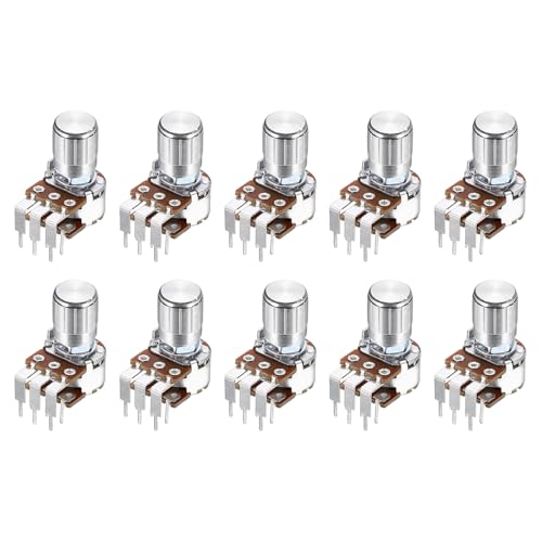 MECCANIXITY Lot de 10 potentiomètres WH148 B20K Ohm, potentiomètre linéaire rotatif double fuseau avec bouton en métal argenté de 15 x 17 mm pour contrôle du volume audio et régulation de la vitesse